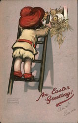 Easter Greeting - Girl on Ladder Postcard