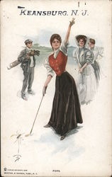 Woman Hitting Golf Ball, Keansburg, New Jersey Postcard