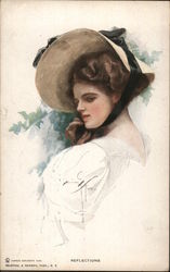 Woman in White: Reflections Harrison Fisher Postcard Postcard Postcard
