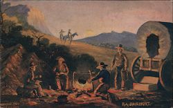 Old West Wagon Train Camp Fire Postcard