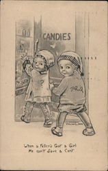 Little Boy and Girl at the Candy Store Postcard