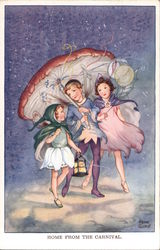 Home from the Carnival: Fairies Under Mushroom Umbrella Postcard
