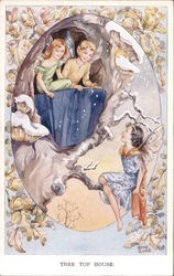 Fairies in a Tree Top House Fantasy Postcard Postcard Postcard