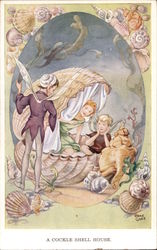 Fairies in a Cockle Shell House Fantasy Postcard Postcard Postcard