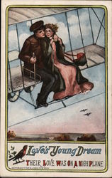 Couple Riding on Airplane Wings Comic Postcard Postcard Postcard