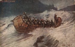 Indian War Canoe Through Rapids Postcard