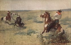 Ropping a Steer Cowboy Western Postcard Postcard Postcard