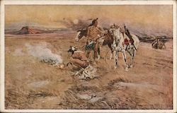 Indians and Ponies on Prairie Postcard