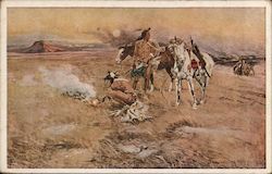 Indians and Ponies on Prairie Native Americana Postcard Postcard Postcard