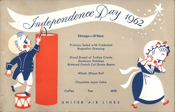 United Airlines Menu, Independence Day 1962 Airline Advertising