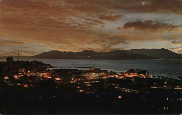 Twilight-Panorama of Fisherman's Wharf and Golden Gate San Francisco California