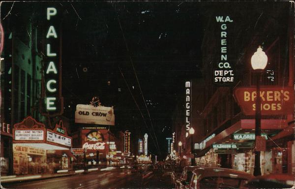 Theatre Row at Night, Elm Street Looking East Dallas Texas