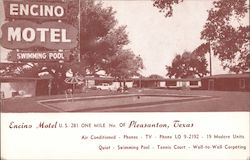 Encino Motel, U.S. 281 Pleasanton, TX Postcard Postcard Postcard