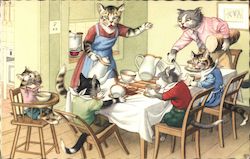 Dressed Cats at Dining Table Postcard