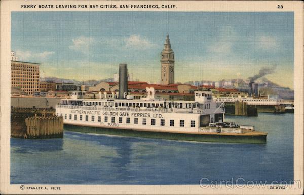 Ferry boats leaving for bay cities San Francisco California