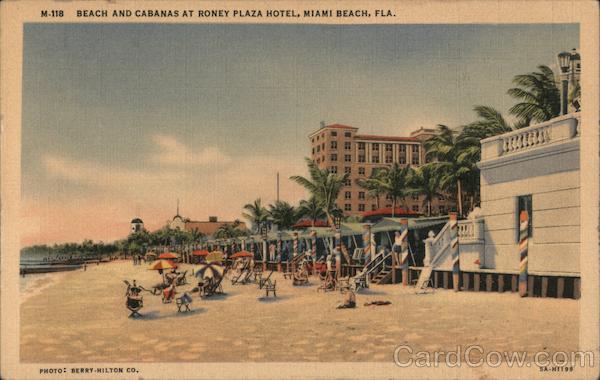Beach and Cabanas at Roney Plaza Hotel Miami Beach Florida