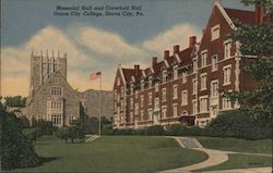 Memorial Hall and Crawford Hall, Grove City College Postcard