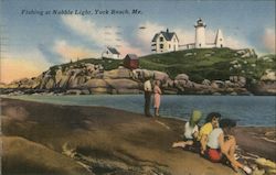 Fishing at Nubble Light York Beach, ME Postcard Postcard Postcard