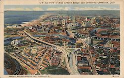 Air View of Main Avenue Bridge and Downtown Cleveland Postcard