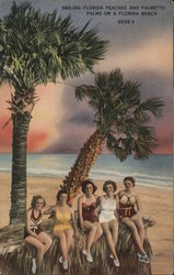 Smiling Florida Peaches and Palmetto Palms on a Florida Beach Postcard