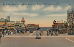 Old Orchard Street, Showing Roller Coaster and Cyclone Postcard