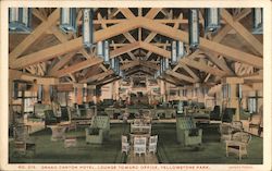 Grand Canyon Hotel, Lounge Toward Office Yellowstone National Park Postcard Postcard Postcard