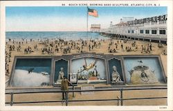 Beach Scene Showing Sand Sculpture Postcard