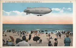 U.S. Navy Blimp Passing Over Beach Postcard