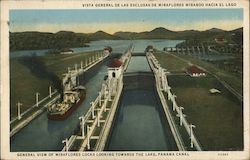 General View of Miraflores Locks Looking Towards the Lake, Panama Canal Postcard