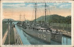 US Destroyers in Miraflores Locks, Panama Canal Postcard