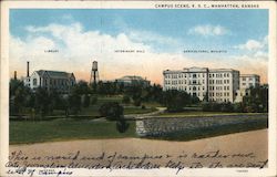 Campus Scene - Library, Veterinary Hall, Agricultural Building - K.S.C. Postcard