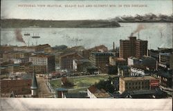 Sectional View Seattle, Elliot Bay and Olympic Mts. In the Distance Postcard