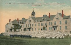 War College, U. S. Training Station showing sailors in group formation Postcard
