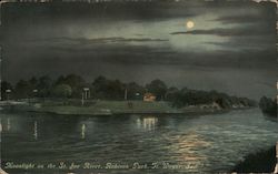 Moonlight on the St. Joe River, Robinson Park Fort Wayne, IN Postcard Postcard Postcard