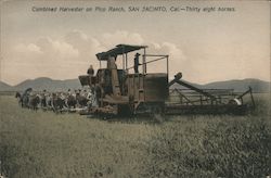 Combined Harvester on Pico Ranch, Thirty Eight Horses Postcard