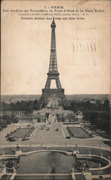 Paris - Les Jardins du Trocadero, le Pont d'lena et la tour Eiffel France