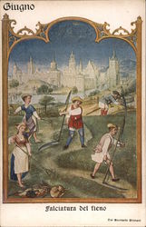 June Hay Mowing in June, Miniature from the Breviario Grimani Postcard