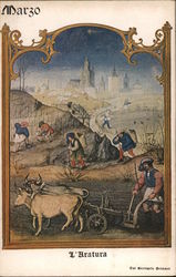 March Plowing, Miniature from the Grimani Breviary Postcard