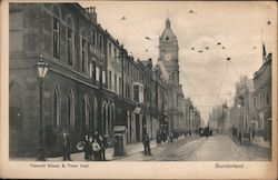 Fawcett Street & Town Hall, Sunderland Postcard