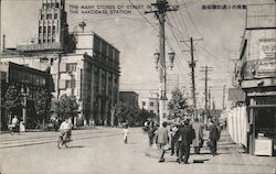 The Many Stores of Street in Front of Hakodate Station Postcard