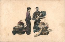 A japanese lady buying vegetables Postcard