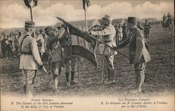 French Banners. The colours of the 3rd Zouaves decorated by the King of Italy at Verdun Postcard