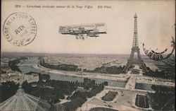 aeroplane evoluant autour de la Tour Eiffel Postcard