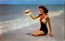 On the Beach in Texas Swimsuits & Pinup Postcard Postcard