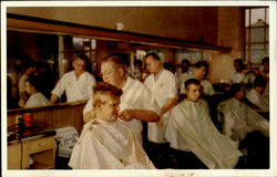 RECRUIT BARBER SHOP "FIRST HAIRCUT", United States Naval Trading Center San Diego Postcard