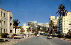 LOOKING NORTH ON COLLINS AVENUE, The fabalous Fontainebleau Hotel Postcard