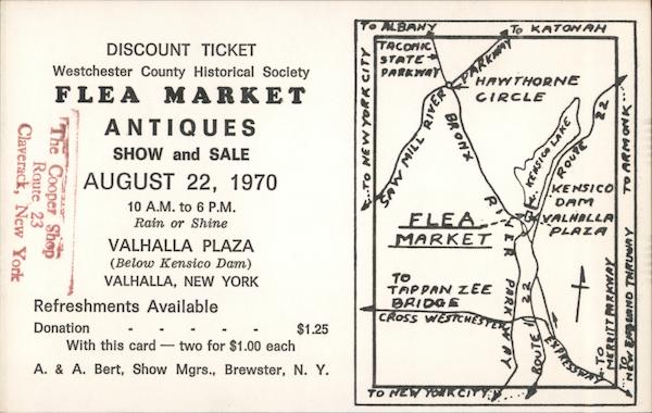 1970 Westchester County Historical Society Flea Market Discount Ticket Valhalla New York