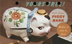 Hand Painted Piggy Bank, Eureka Federal Savings and Loan Assocation Postcard