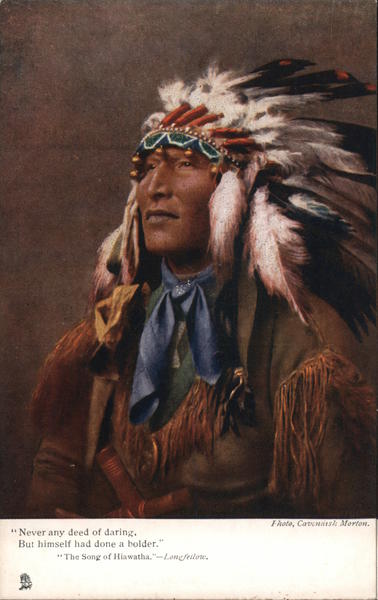 Portrait of Indian in Headdress Native Americana