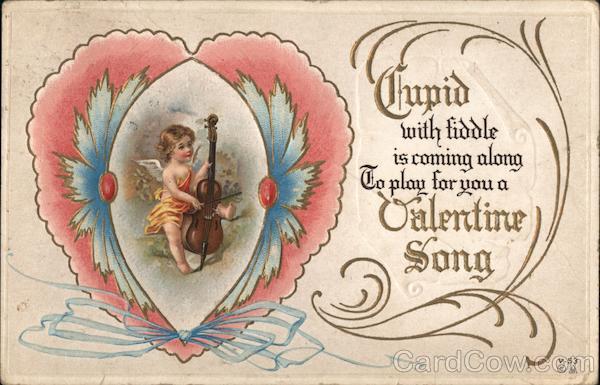 Cupid With Fiddle is Coming Along to Play for You a Valentine Song